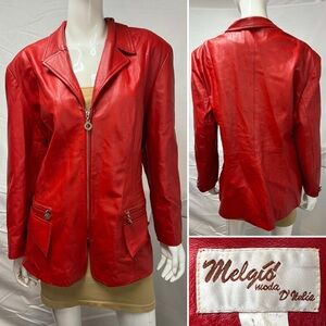 Vintage Melgio Moda D’Italia Women’s 2XL Red Leather Plus Size Blazer Jacket Y2K